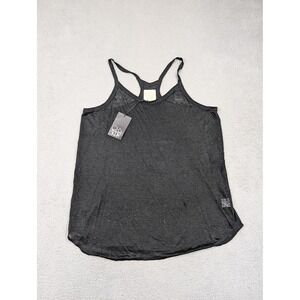 Chaser Tank Top Womens Large Black 100% Linen Racerback Spaghetti Strap‎ CW5848